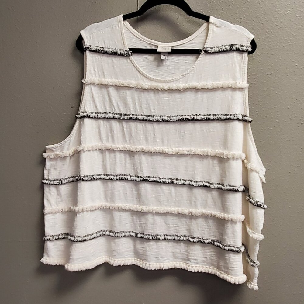 A New Day Tank Top Womens 4X White Sleeveless Fringe Stripe Textured Boho Casual